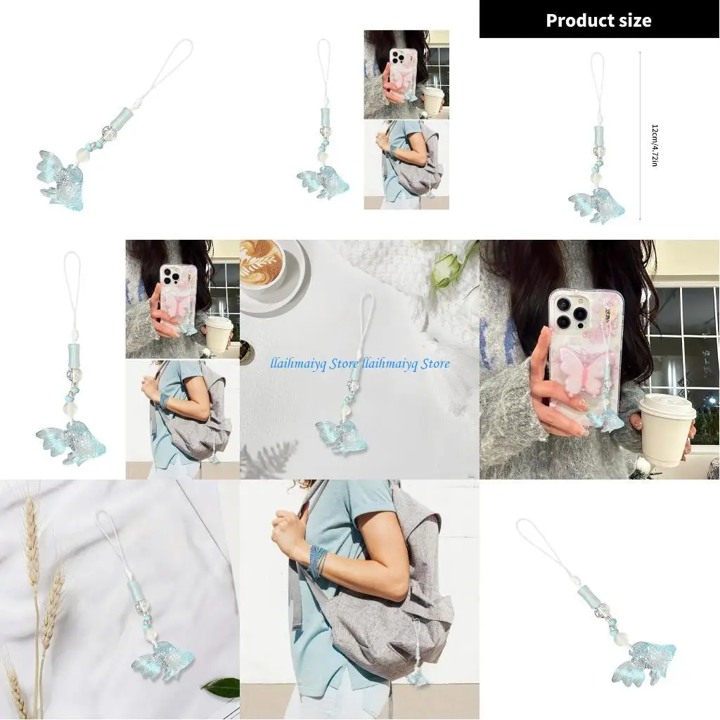 

573B Handmade Beaded Phone Chain with Lovely Fish Stylish Pendant for Casual Wear