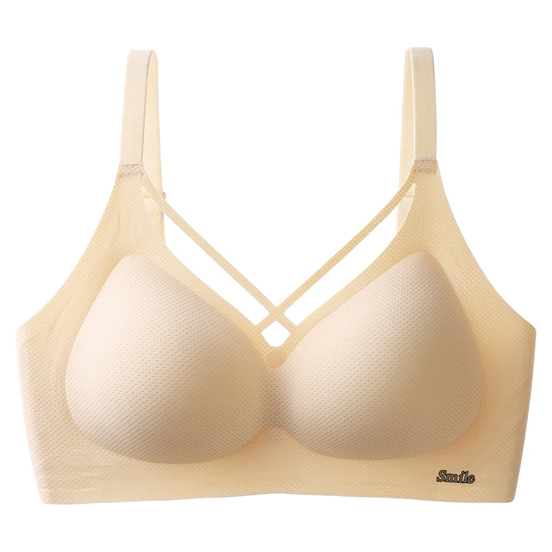 Traceless Semi-Fixed Cup Lingerie Thin Gel Soft Support Antidrops Adjustability No Steel Ring Super Soft Solid Color Bra 5XL 6XL