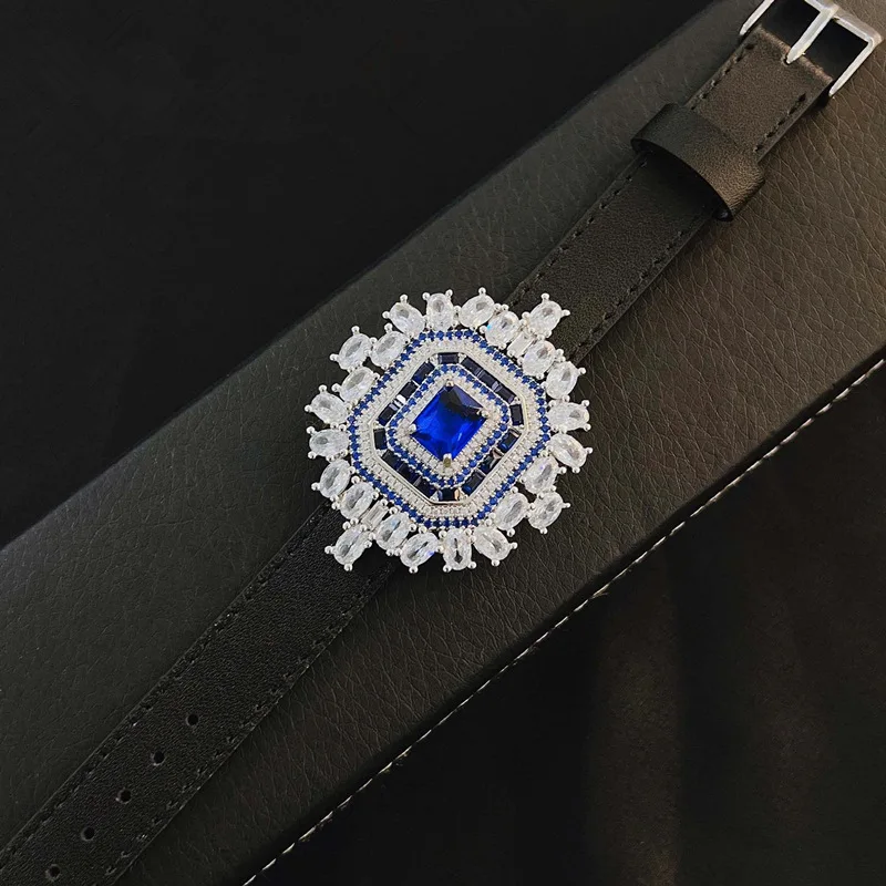 High Quality Vintage Lab Sapphire Cubic Zirconia Leather Bangle Necklaces Two Ways Wear Women Personality Banquet Party Jewelry