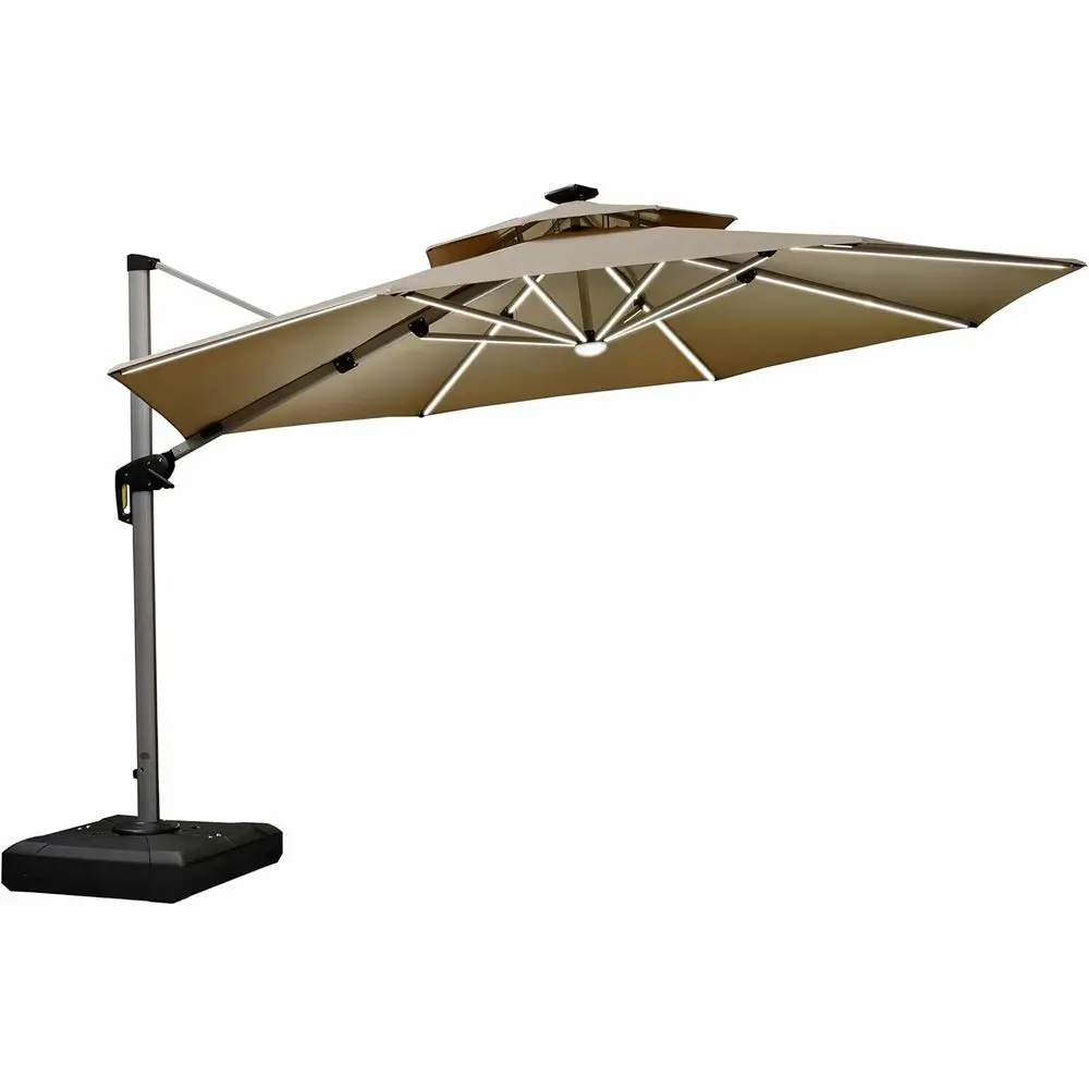 

Large Round Cantilever LED Patio Umbrella - Heavy Duty Windproof Outdoor Sunshade for Garden, Deck, or Pool, Beige