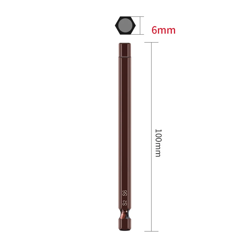 Puntas de destornillador eléctrico, 100mm, H1.5-H6, aleación de acero, puntas de destornillador de cabeza hexagonal magnética, herramientas de destornillador, destornillador Hexagonal