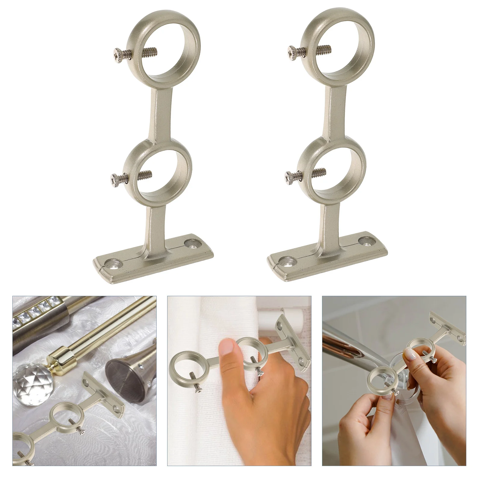 

2Pcs Curtain Rod Double Bracket Thickened Heavy Duty Enhanced Load Bearing for Home Office Hotel Window Treatments Adjustable