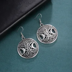 Vintage Star Tree of Life Triple Moon Ear Drop Earrings for Women Bohemian Fashion Wicca Jewelry Wholesale