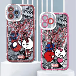 Case for iPhone 12 Pro SE XS Max 11 XR 13 Mini 14 Pro Max 7 8 15 Plus Spider Man Cute Hello Kitty Transparent Soft TPU Cover