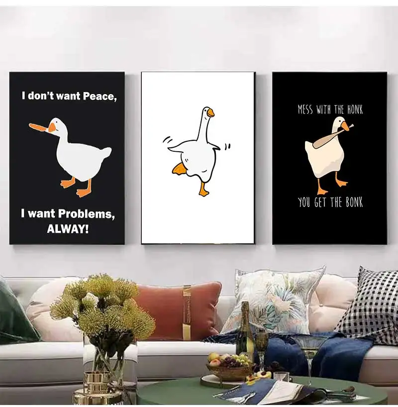 Funny Retro Animal Print Poster, Funny Duck Anatomy, Honk Game Canvas Painting, Goose Gift, Modern Bathroom and Living Room