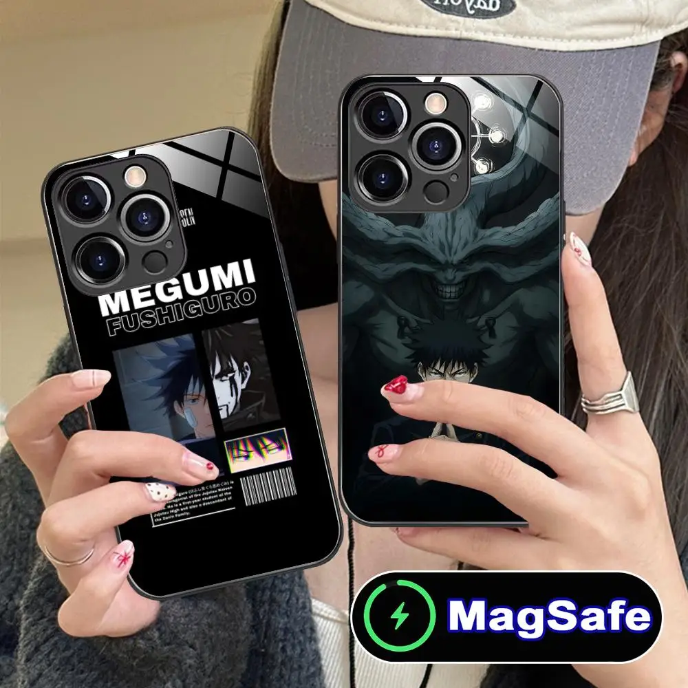

Jujutsu Kaisen Megumi Fushiguro Phone Case for iPhone 16 15 14 13 12 11 Pro Max Plus Mini MagSafe Glass Colour Protective Pretty
