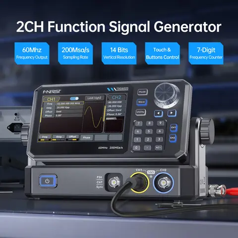 FNIRSI TSG6020 TSG3020 Dual-Channel Function Signal Generator 60MHz/30MHz 200MSa/s 4.3" Touchscreen for Electronics Testing