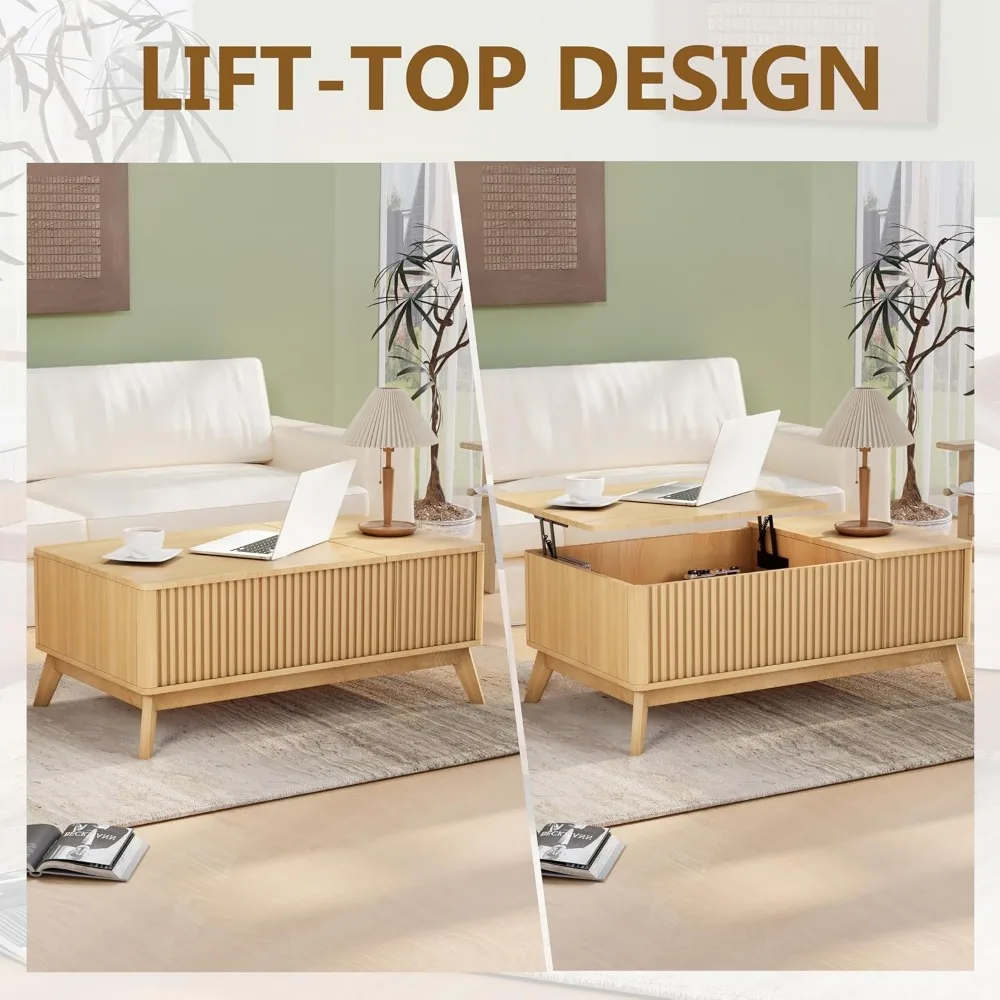 Mid Century Modern Coffee Table,Farmhouse Wooden Coffee Table for Living Room,Rising Pull Up Coffee Table