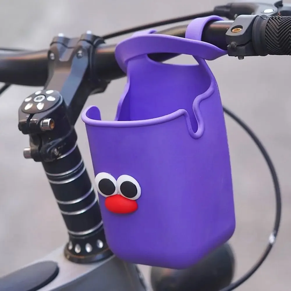 Universal Silicone Cup Holders Large Capacity Portable Stroller Cup Rack with Drainage Holes Cartoon Face Phone Holder