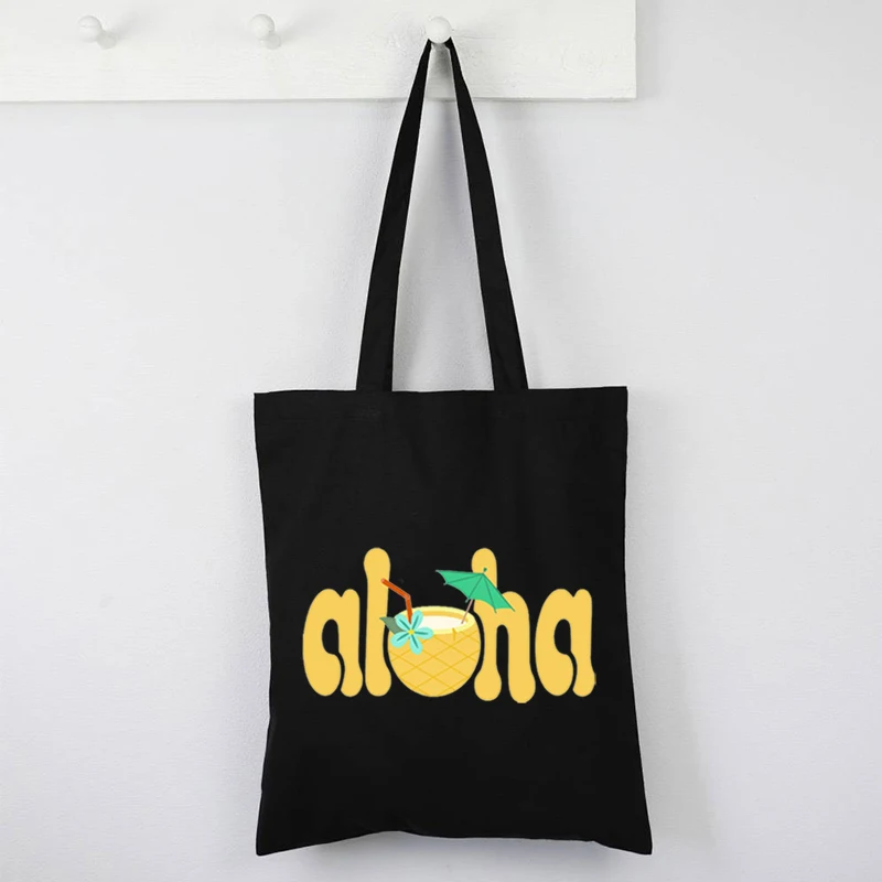 

Aloha Beaches Canvas Bag Funny Beach Shopping Bags Cartoon Custom Shopping Bags No Zipper Fashion Korean Tote Bags Cute