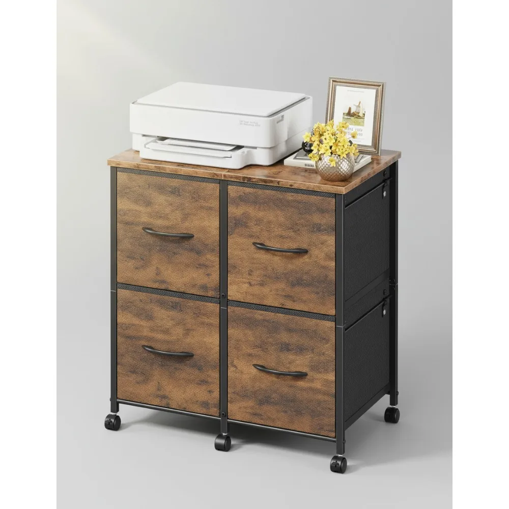 

Мобильный шкаф для хранения документов с 4 ящиками и замками на роликах, коричневый в деревенском стиле для офиса и подставка для принтера для домашнего рабочего пространства