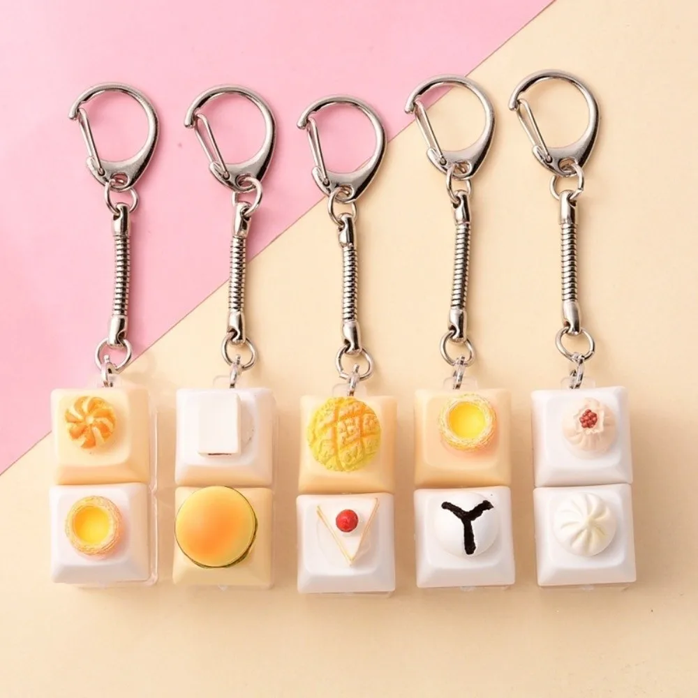 Simulated Dessert Keycap Keychain Mini Food Design Pressable Button Fidget Keychain Luminous Optional Cute Miniature Pastry