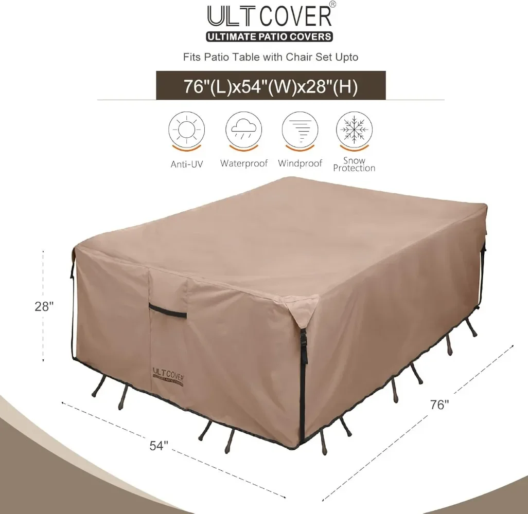 Rectangular Patio Heavy Duty Table Cover- 600D Tough Canvas Waterproof Outdoor Dining Table and Chairs General Purpose Furniture