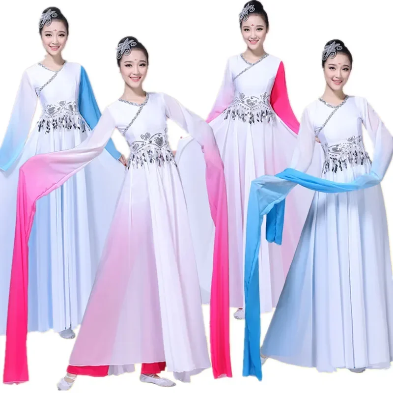 Chinese Folk Dance Modern Classical Dance Costumes Water Sleeve Yangko Clothing Ancient Traditional Oriental Hanfu Yangko Dress