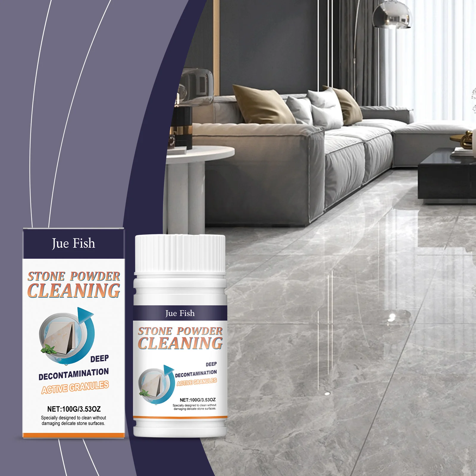 

Stone Cleaning Powder - Remove Water Stains & Rust with Mild Formula - 100g for Marble/Tile/Granite Surface Care