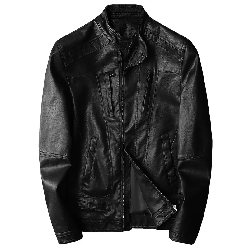 European station 2022 autumn and winter new men's stand-up collar motorcycle leather jacket slim casual youth leather jacket