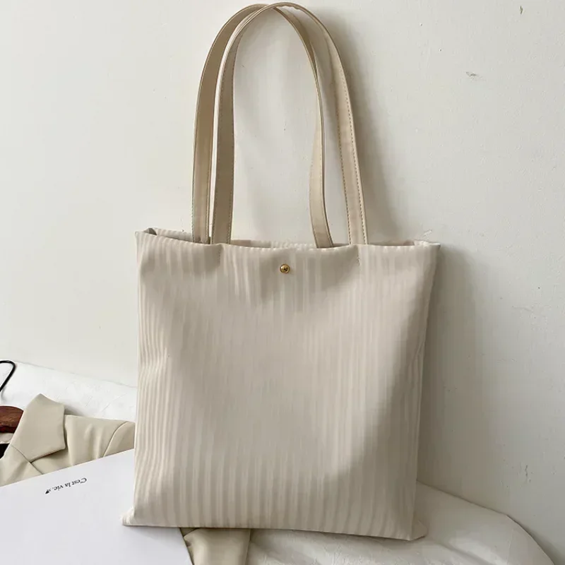 KP08 bolso de mano de gran capacidad para mujer, bolso de compras de Color sólido a rayas, forro de pana de cuero Pu