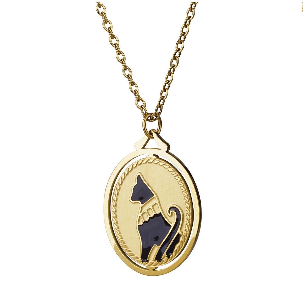 Stainless Steel Europe And America Minimalism Fashion Black Cat Pendant Necklace Jewelry Gift For Women