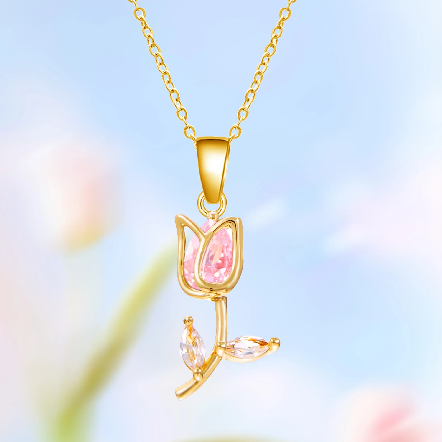 Luxuriöse Zirkon-Tulpen-Anhänger-Halskette für Damen Elegante Blumen-Schlüsselbeinkette Süße Charms Schmuck-Accessoire Geschenk – Detail 14