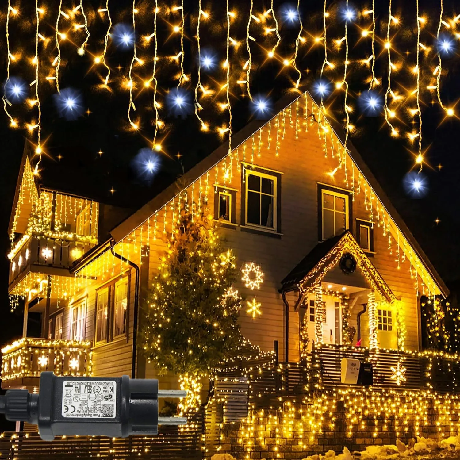 

Christmas Decorations 2025 Star Garland 4M(W)*0.4/0.5/0.6M(H) With Twinkling strobes (Warm White+Cool White)8 Modes Festoon Led