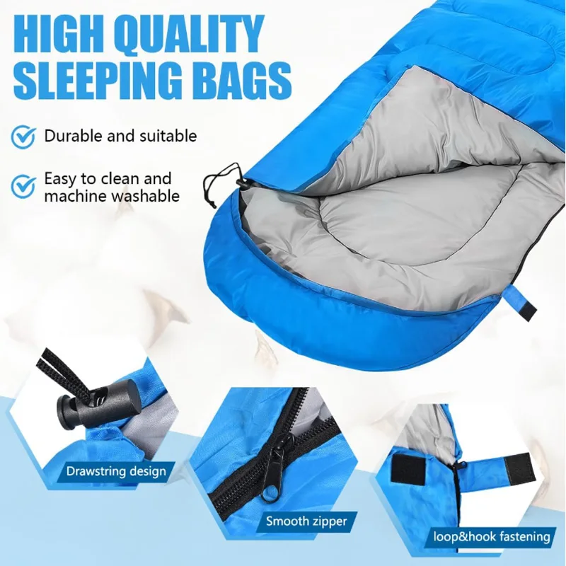 Lightweight Envelope Sleeping Bag for Outdoor Camping Cold Resistant Polyester Single Person All Season Waterproof