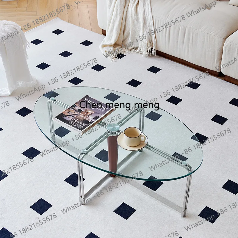 

Transparent Oval Coffee Tables Medieval Simple Tempered Glass Coffee Tables Small Living Room Fashion Furniture