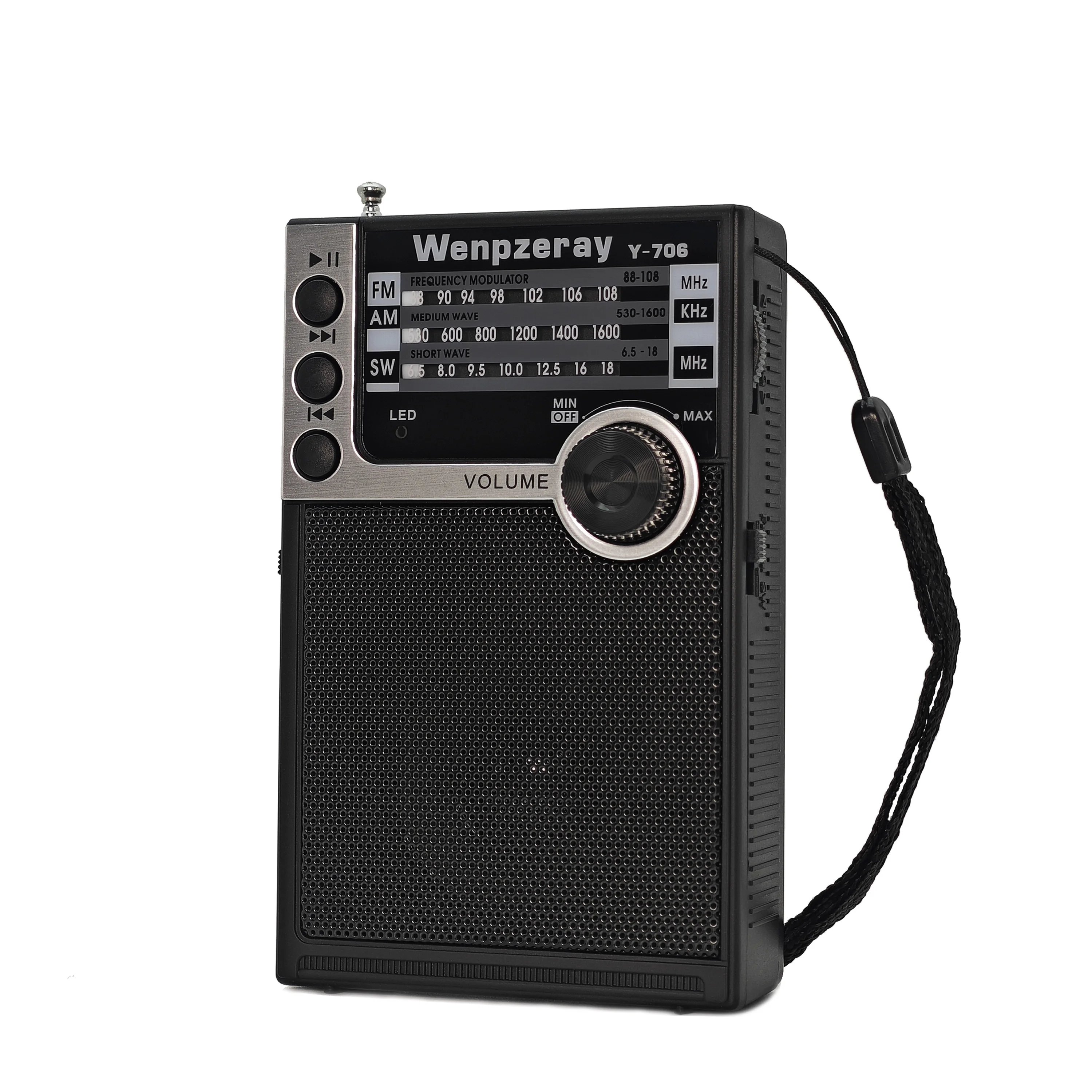 

Y-706 AM FM SW 3 Band Pocket Radio Battery Operate Retro Transistor Good Speaker Support USB/TF Card Headphone Jack (Black)