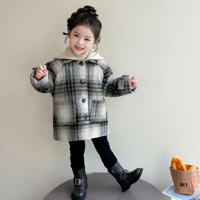 

Модная детская одежда, куртка для девочек, хлопковое клетчатое пальто, зима 2024, новинка, стильная, толстая, теплая, с капюшоном, модная для девочек