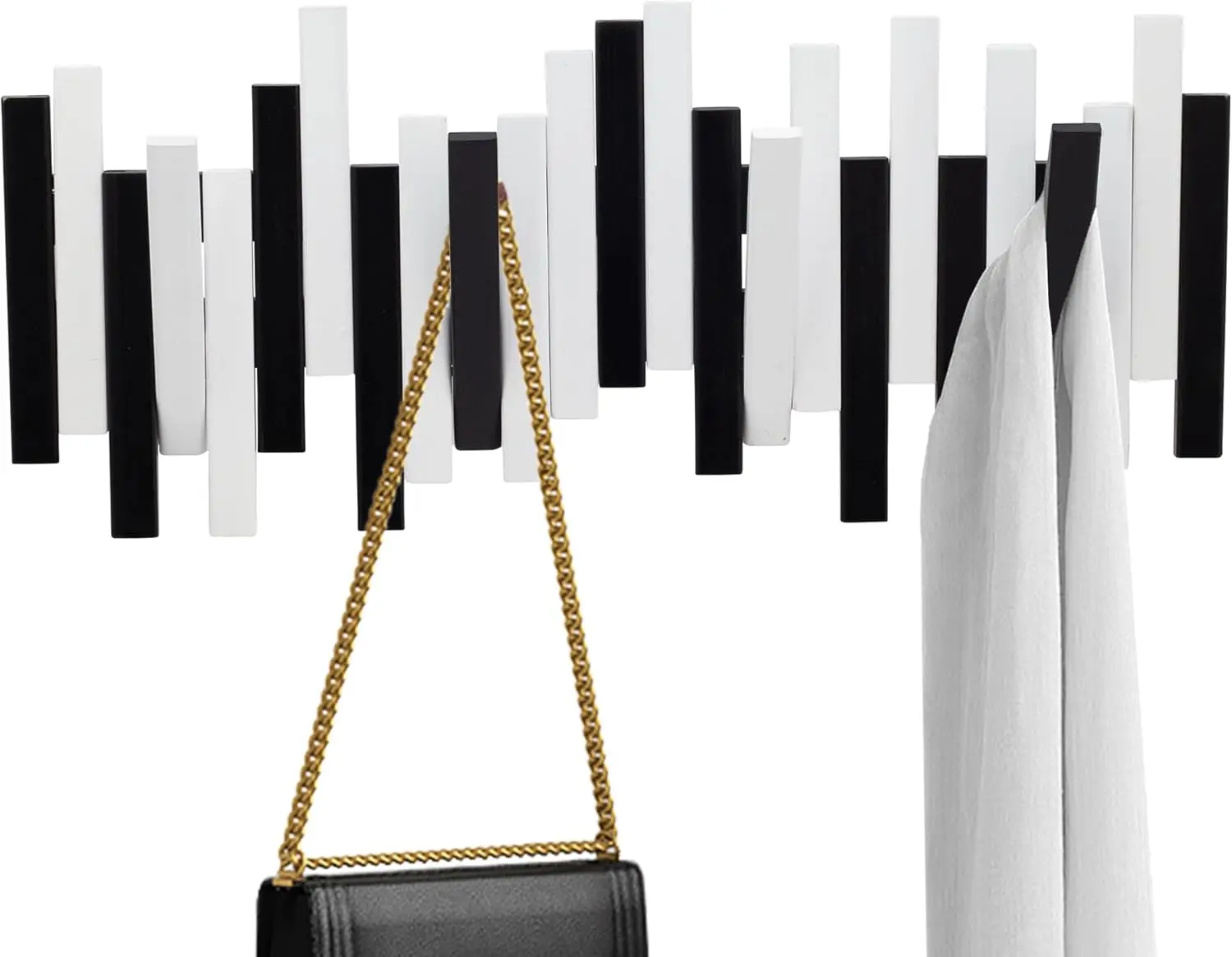 

Bamboo Multi Hook Coat Rack – Modern, Unique, Space-Saving Coat Hanger with 4 Flip-Down Hooks for Hanging Coats, Scarve