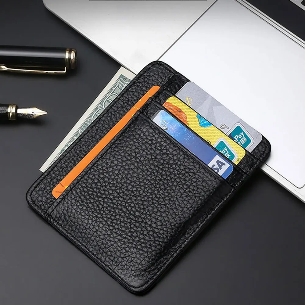 Simple Wallet Card Holder Thickened Coffee Pink Zipper Coin Bag for Male Female Students Solid Faux Leather Credit Card Holder