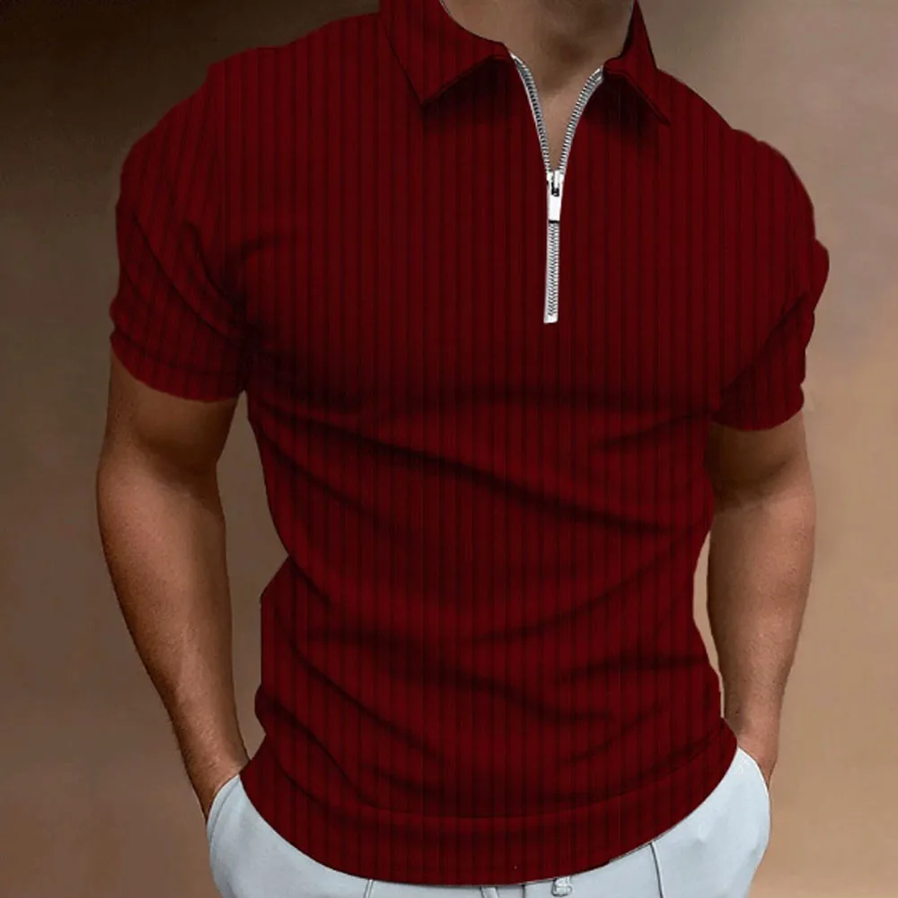 2026 Men's New Summer Polo Shirt Striped Short Sleeved Lapel T-shirt Casual Breathable Business Fashionable Men's Clothing
