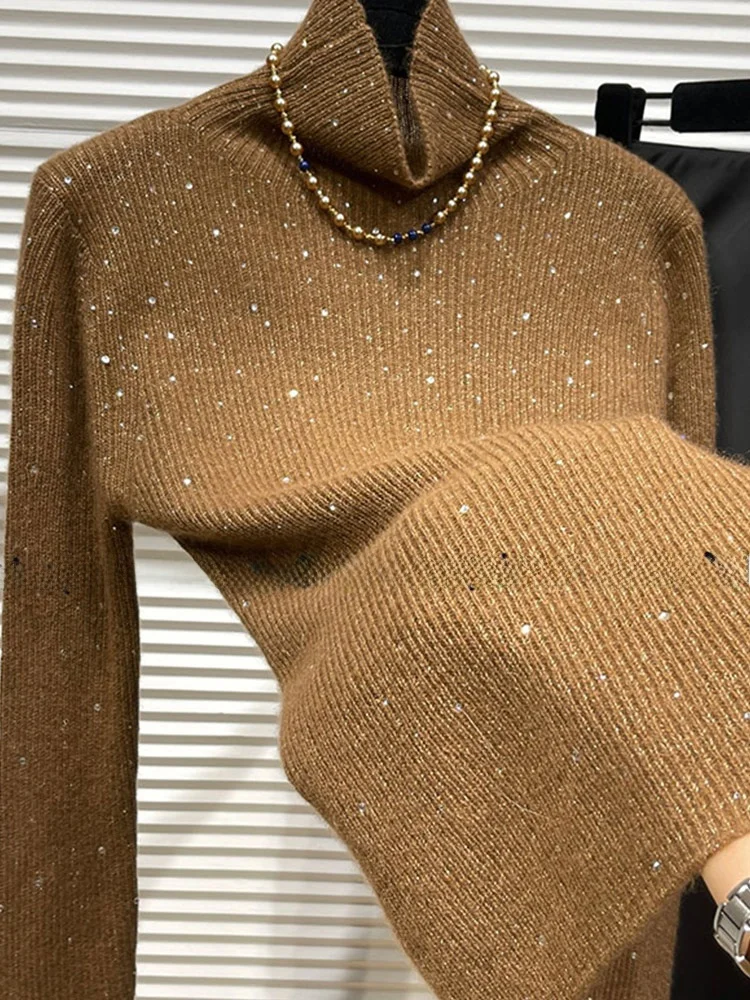 

iny Design High Ne вязаный свитер Long Sve женский корейский простой облегающий топ для осенних поездок прямого кроя