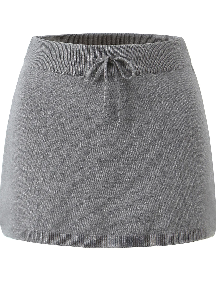 

American Sle High Waist Knitted f Skirt with Belt for Women Prevent Exposure ort Skirt in ey Color Slimming Effect