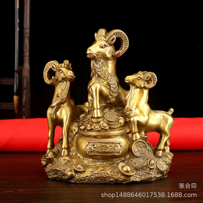 - Ornament, Bronze Treasure Basin with Three Goats, Money Zodiac Goat Home Decoration for Entryway and Cash