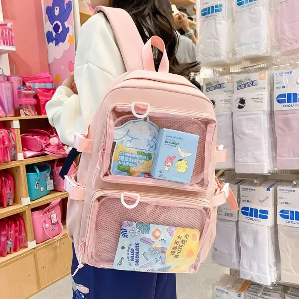 

New Large Capacity Backpack Two Clear Pockets Kawaii Itabag Storage Bag for College Student