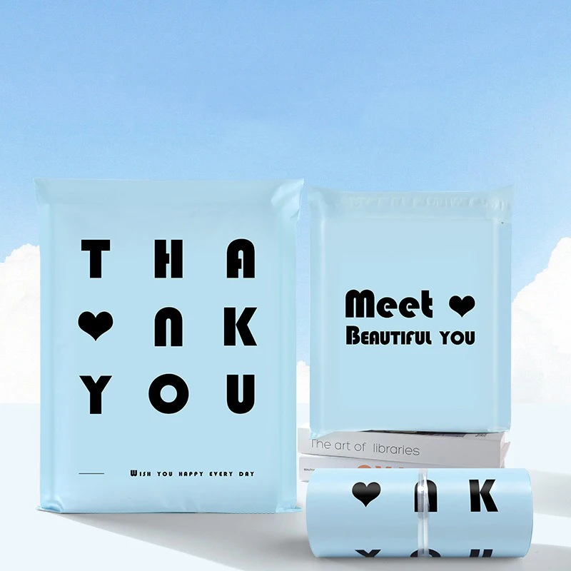 50Pcs Opaque PE Plastic Express Envelope Storage Bags Blue Bag Black Logo Color Mailing Bags Self Adhesive Seal Courier Bag