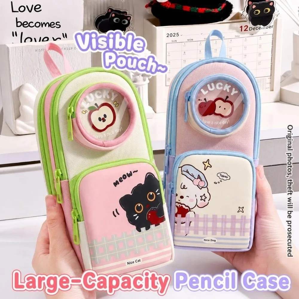 Cartoon Backpack Shape Pencil Case 6 Layers Portable Pencil Pouch Large Capacity Stationery Pouch Students