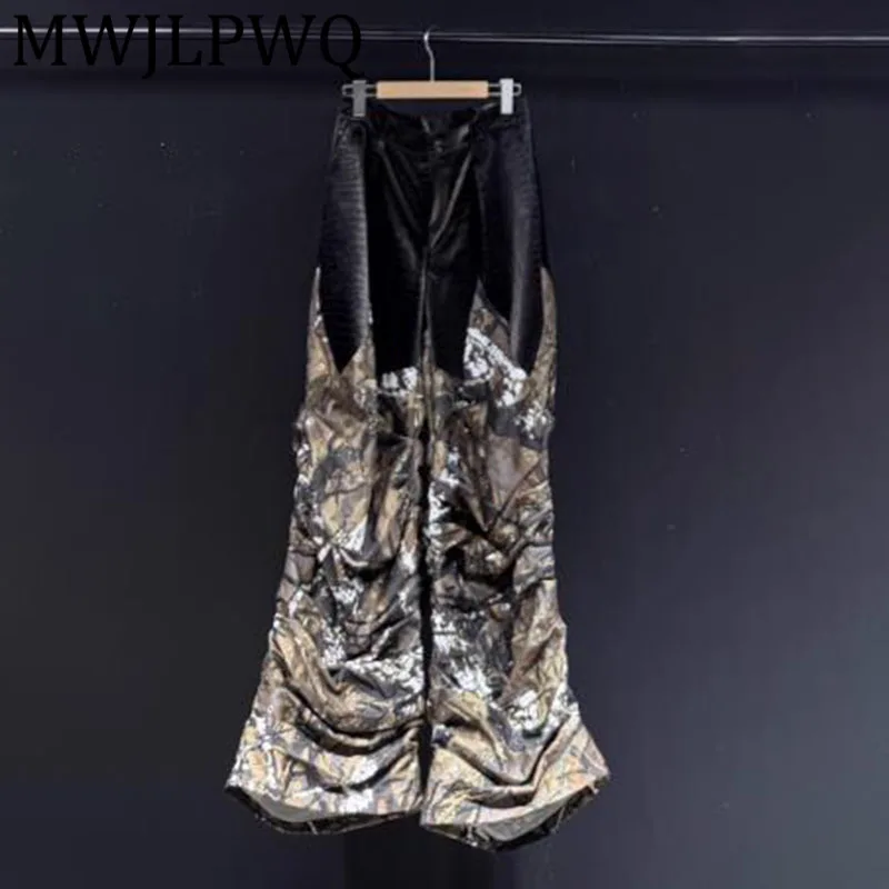 

MWJLPWQ 2025 новый дизайн, свободные повседневные брюки с камуфляжным принтом Nake, уличные мужские брюки из сращенной кожи, 12261