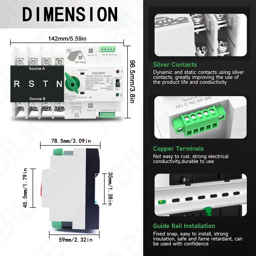 

ABILKEEN 4P Мини-переключатель автоматического/ручного переключения питания (ATS) AC110V/220V для солнечной энергии и городского электросети