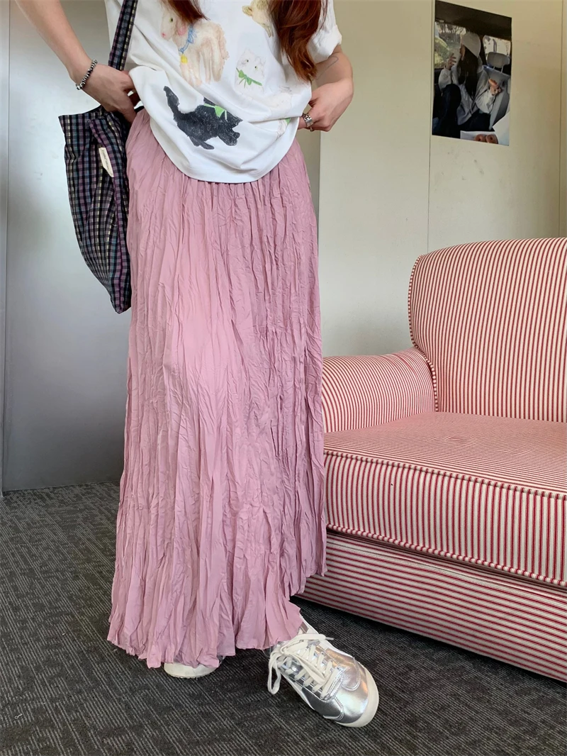 

6 colors 2023 Summer Female long Skirts Women High Elastic Waist long pleated Skirt solid color a line skirt womens (S6623)