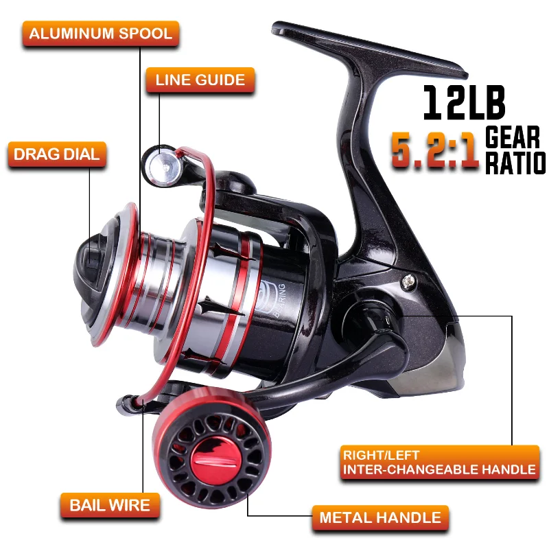 Sougayilang Spinning Fishing Reel 5.2:1 Gear Ratio Freshwater Carp Reel 1000-5000 Series Coil 12LB 5.4KG Max Drag Fishing Reel