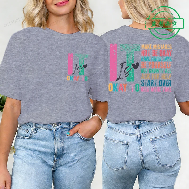 Its Okay To Make Mistakes T-shirts for Women Positive Sayings Blouses Short Sleeve Its Okay To Not Be Okay Tees Women's Shirts