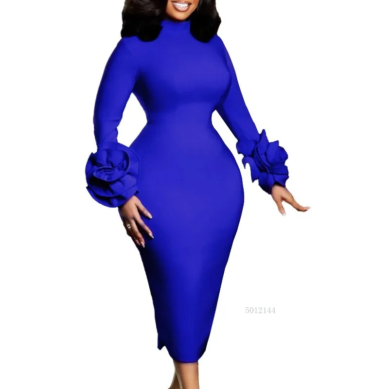 

Women's Elegant Dashiki African Dress Long Sleeve plus Size Flower Print Bodycon Midi for Autumn Party Evening Wear