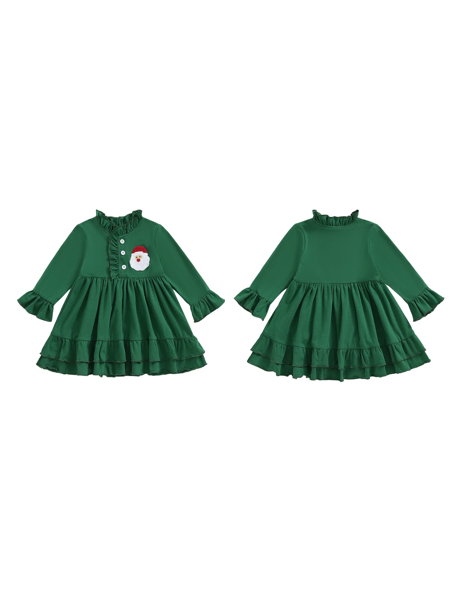 Conjunto de pijama de Natal para bebês meninas com botão de manga comprida e vestido de noite bordado de rena