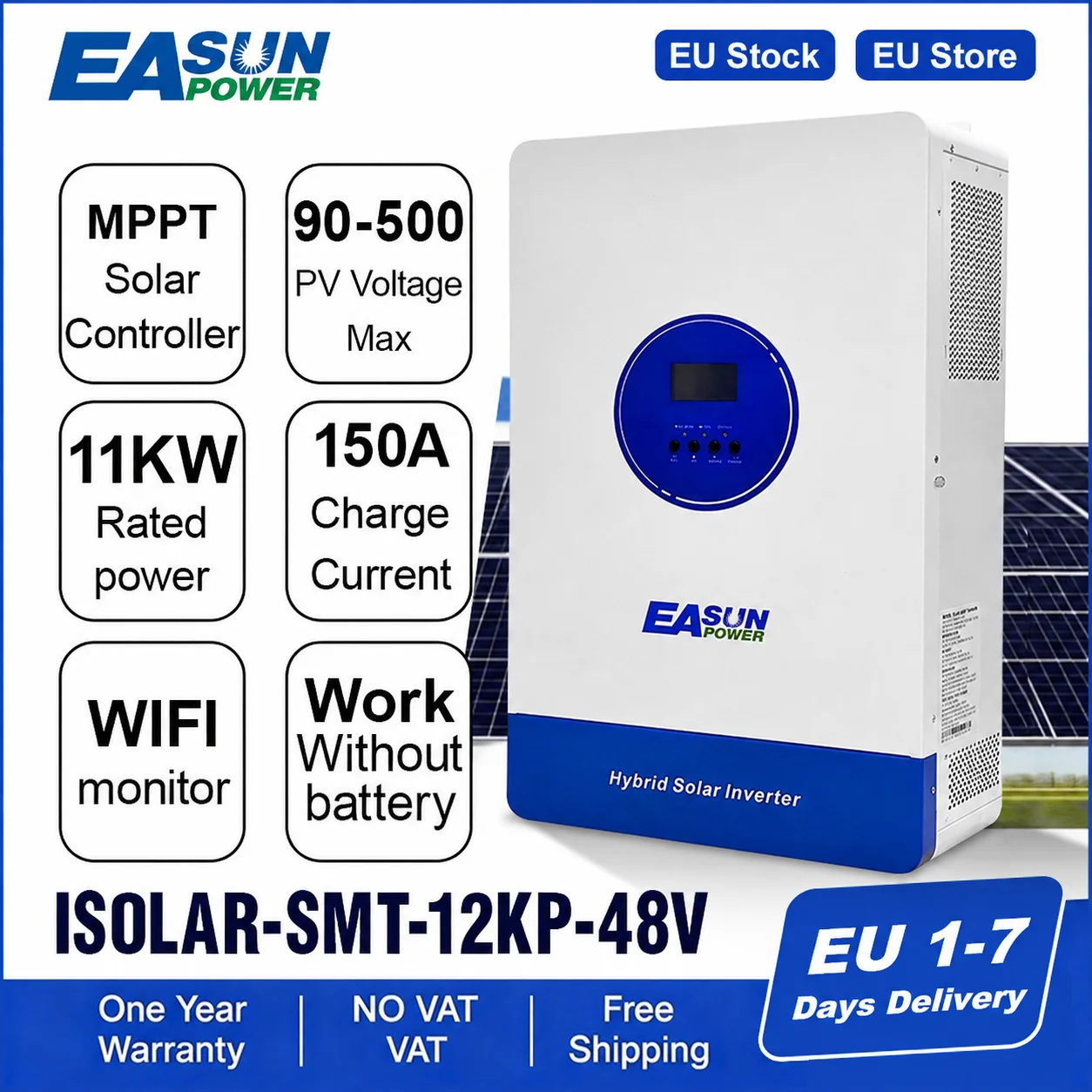 Easun 11KW 48V Hybride Off-Grid Solar Inverter 150A Dubbele MPPT 230V Dubbele Uitgang 50Hz/60Hz 60-500VDC PV Solar Charger WIFI BMS
