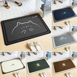 Cat Printed Bath Door Mat Diatom Mud Bathroom Kitchen Rugs Water Absorption Anti-skid Household Porch Home Entrance Floor Carpet