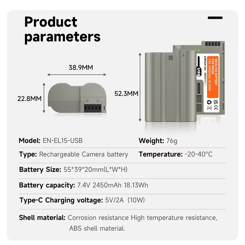 PALO EN EL15B en el15A EN-EL15C Type-C Battery+LCD Charger Case for Nikon Camera D750 D810 D500 D7500 Z5 Z6 Z6 II Z7 Z8 EN EL15