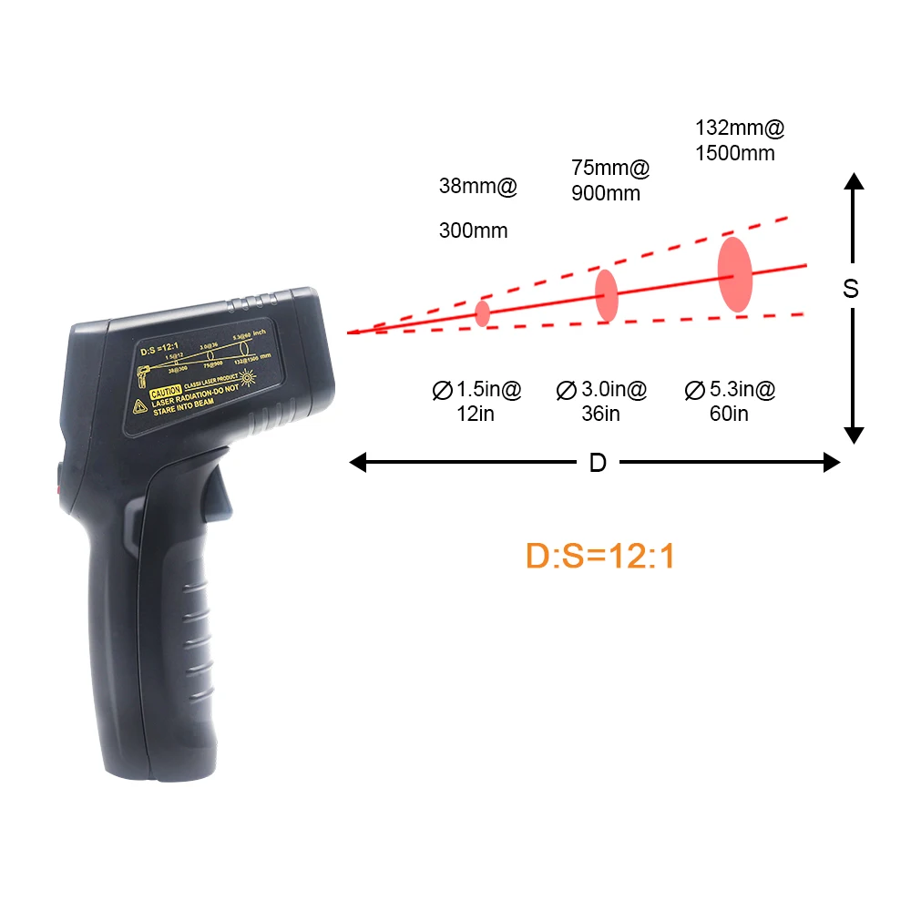 Ketotek Digital Laser IR Infrared Thermometer LCD Non-Contact C F Selection Surface Pyrometer Outdoor  Temperature Meter