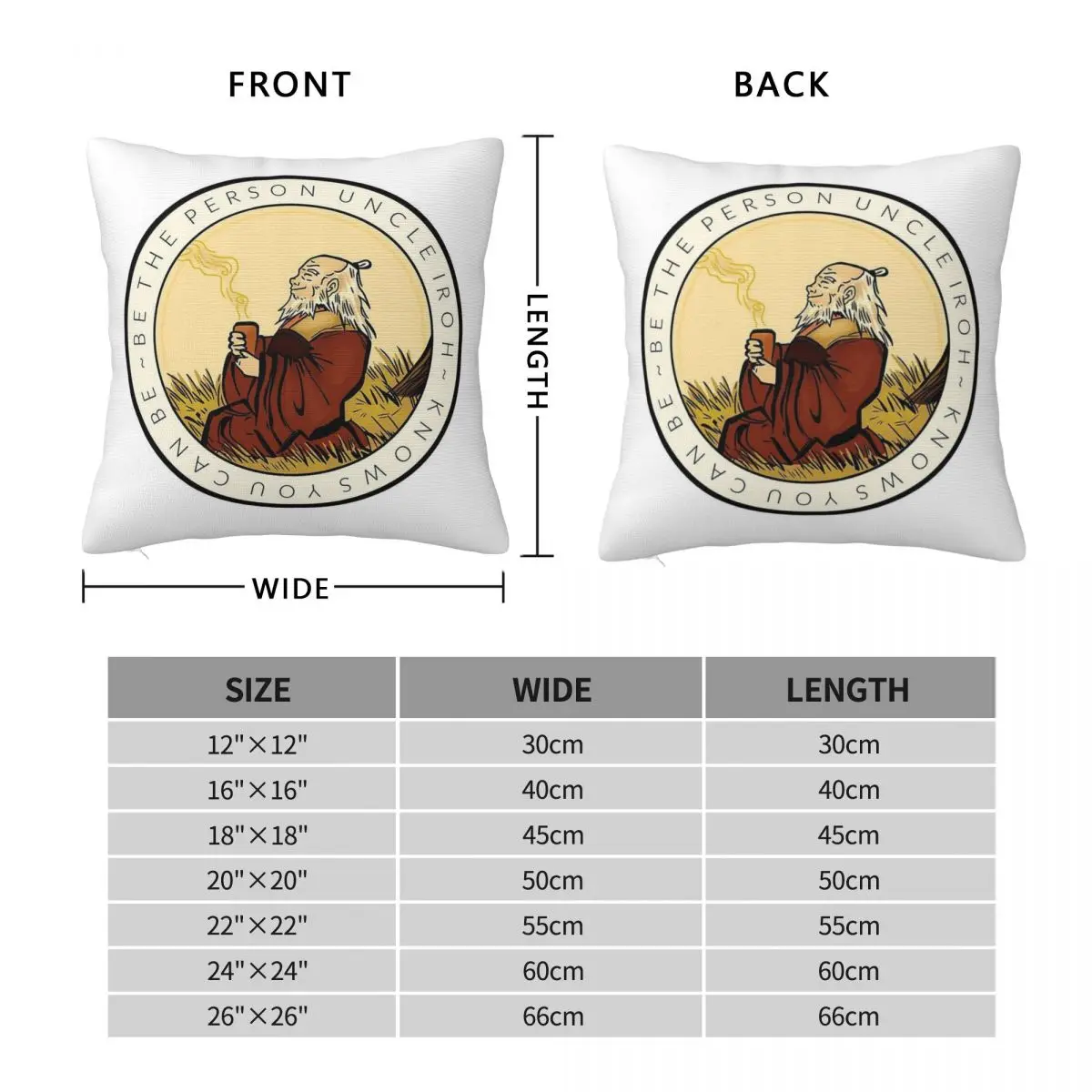 Avatar Uncle Iroh Square Pillowcase Polyester Linen Velvet Pattern Zip Decor Home Cushion Cover 18