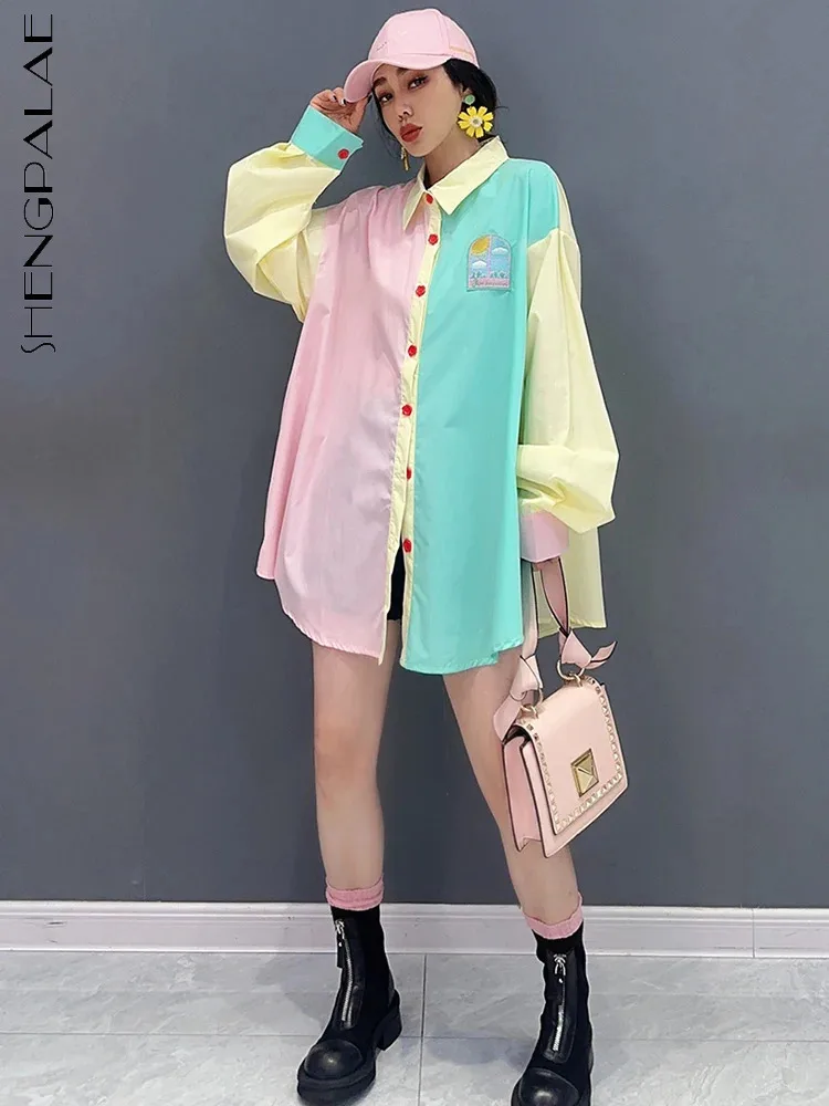 

SHENGPALAE Beautiful Colored Shirt 2024 Autumn New Clothing Loose Comfortable Fashion Casual Cute ChicTop Women's Blouse 5R9786